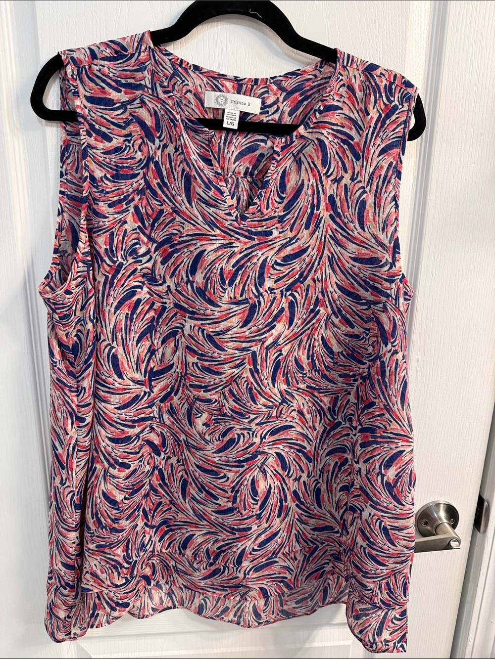Sleeveless Abstract Swirl-Print Tunic in Red, White, & Blue